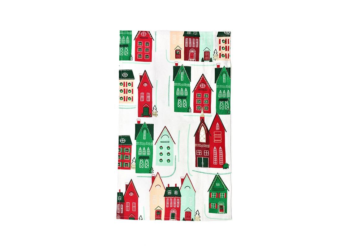 Overhead View of Unfolded Christmas Homes Large Hand Towel Showing Full Design