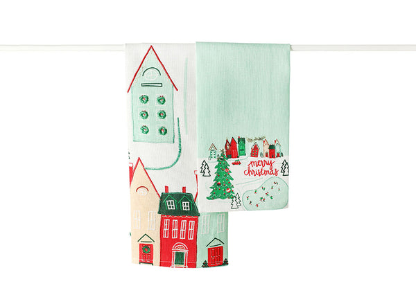 Set of 2 Christmas in the Village Town Linen Towels