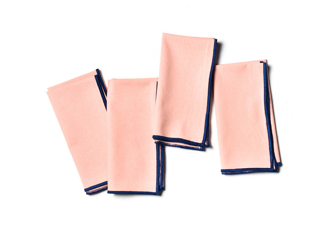 Overhead View of Folded Provence and Navy Color Block Napkins Set of 4 Showing all Pieces in Set