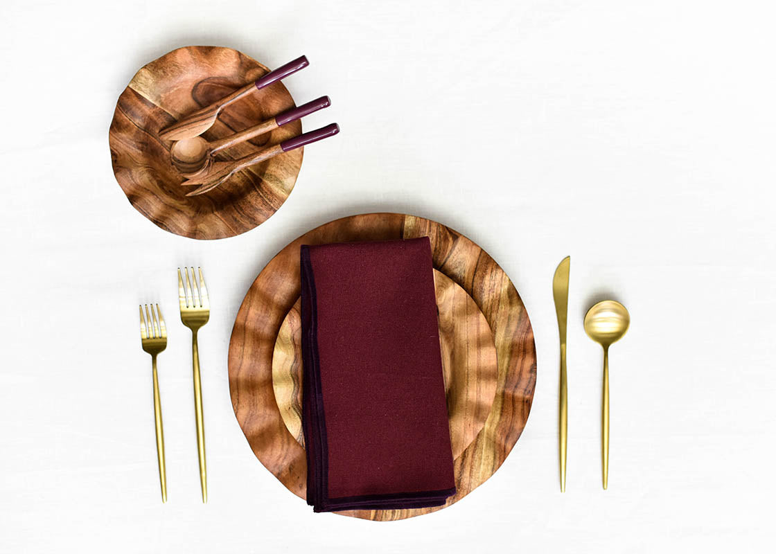 Overhead View of Fundamentals Place Setting Coordinated with Coquette Color Block Napkin Placed on Top