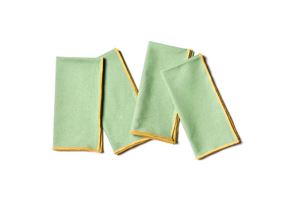 Overhead View of Folded Sage and Brass Color Block Napkins Set of 4 Showing all Pieces in Set