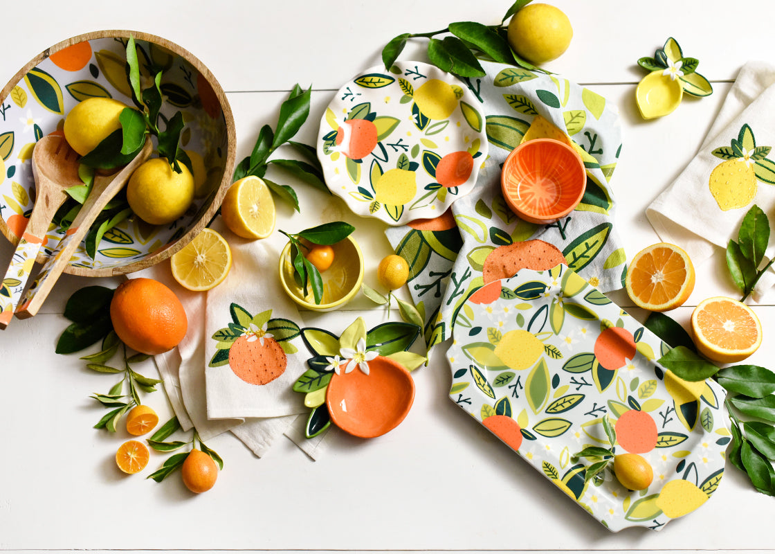 Overhead View of Citrus Designs Including Ruffle Salad Plate