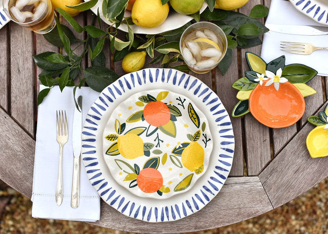 Overhead View of Citrus Ruffle Salad Plate with Coordinating Tableware