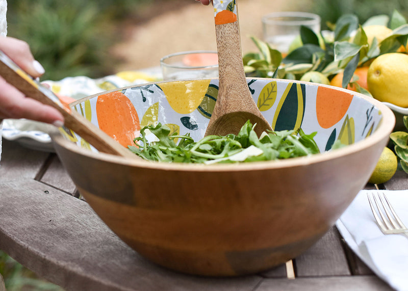 Serve Up Salad in Mango Wood Bowl CItrus Design