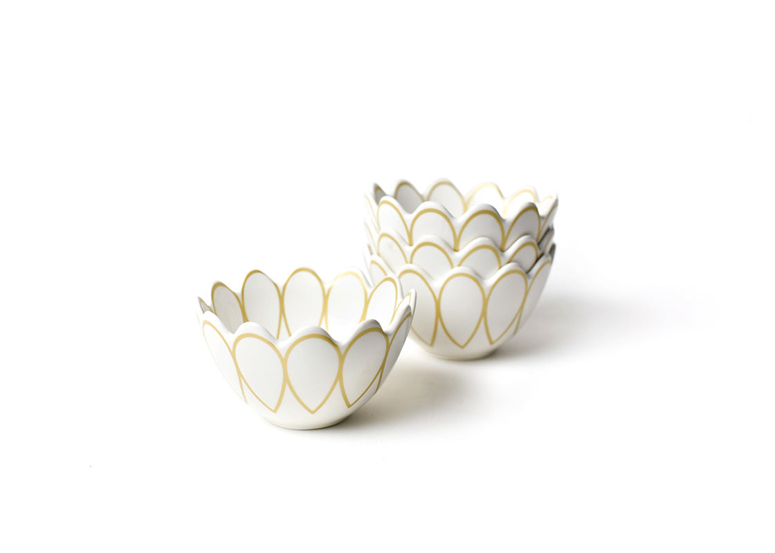 Front View of Stacked Deco Gold Scallop Small Bowl Set of 4 Showing all Pieces in Set