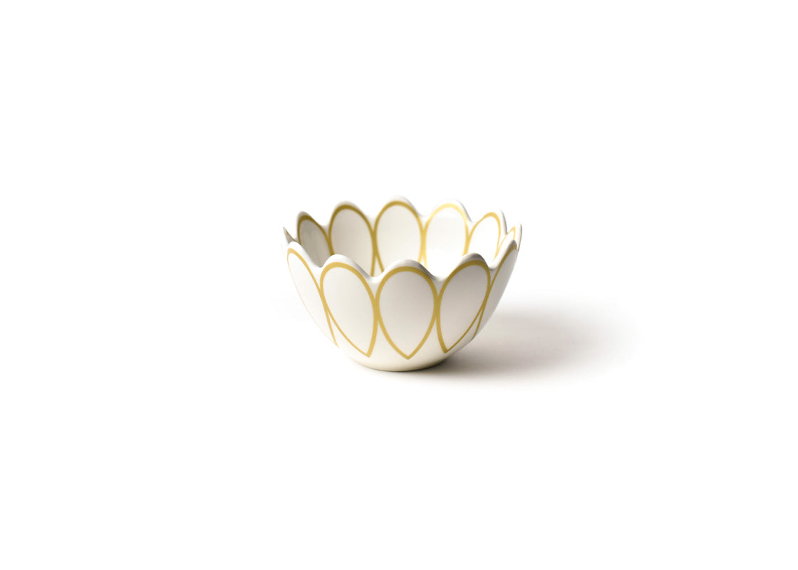 Front View of Handcrafted Deco Gold Scallop Small Bowl Showcasing Design Details on Outside