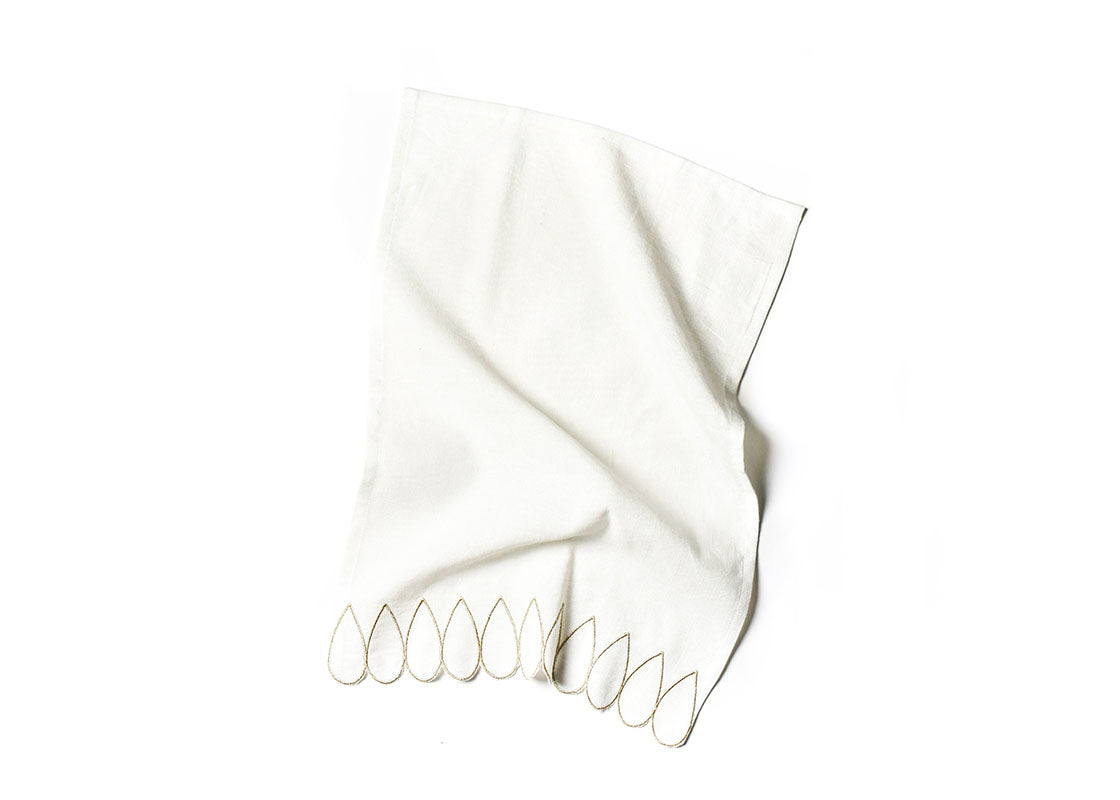 Overhead View of Crumpled Deco Gold Scallop Medium Hand Towel Showcasing Texture and Personality