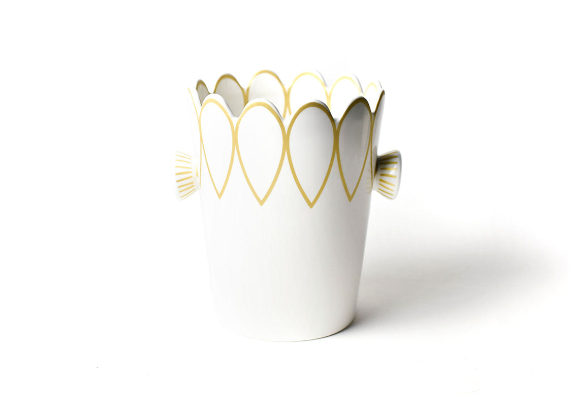 Front View of Deco Gold Scallop Ice Bucket Showcasing Gold Design Detail