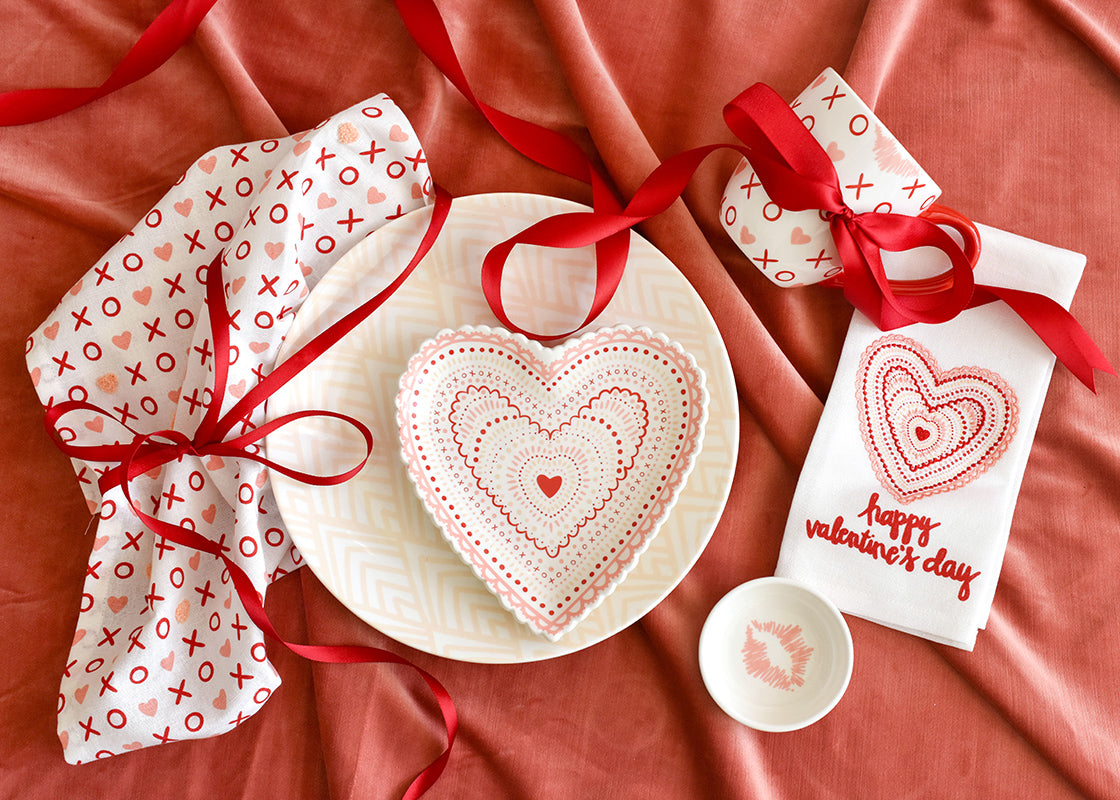 Overhead View of Valentine's Day Collection Including Kisses Dipping Bowl