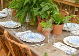 Charming Tablescape Featuring Ruffle Dinner Plate Iris Blue Drop Design