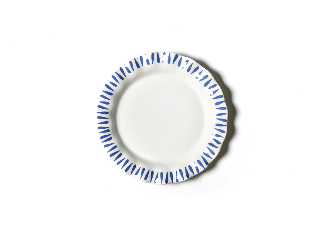 Overhead View of Iris Blue Drop Ruffle Dinner Plate Showcasing Ruffled Edge