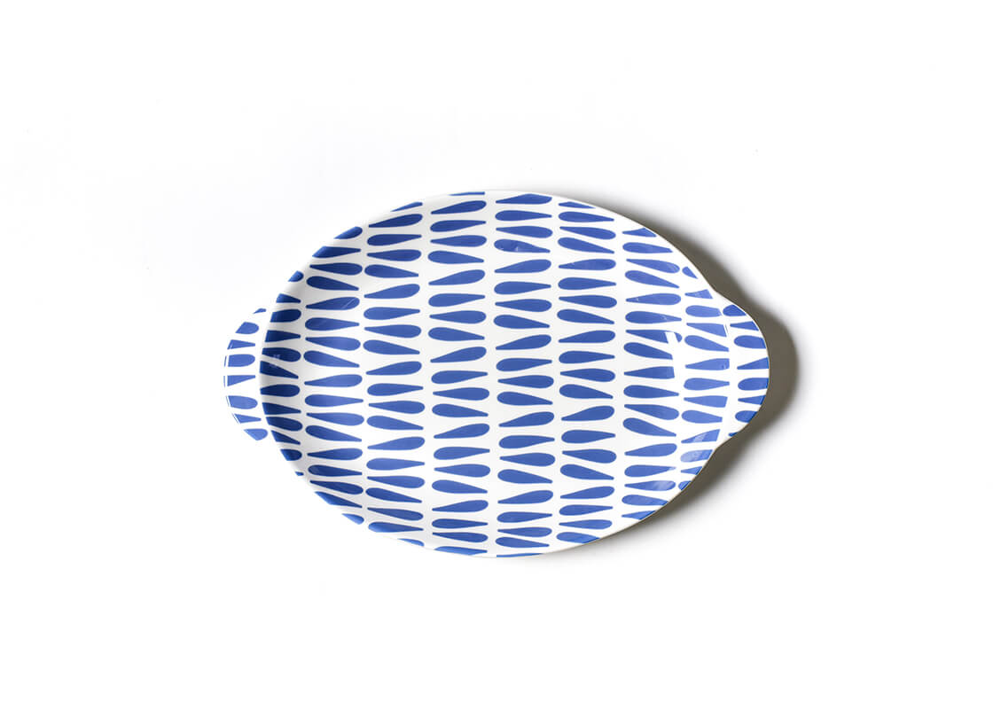Overhead View of Iris Blue Drop Large Handled Oval Platter