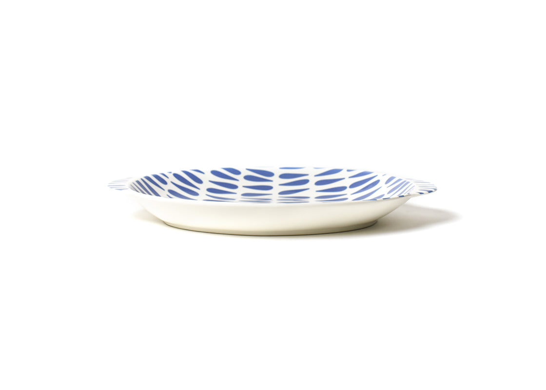 Front View of Iris Blue Drop Large Handled Oval Platter
