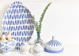 Coordinating Iris Blue Designs Including Iris Blue Drop Large Handled Oval Platter