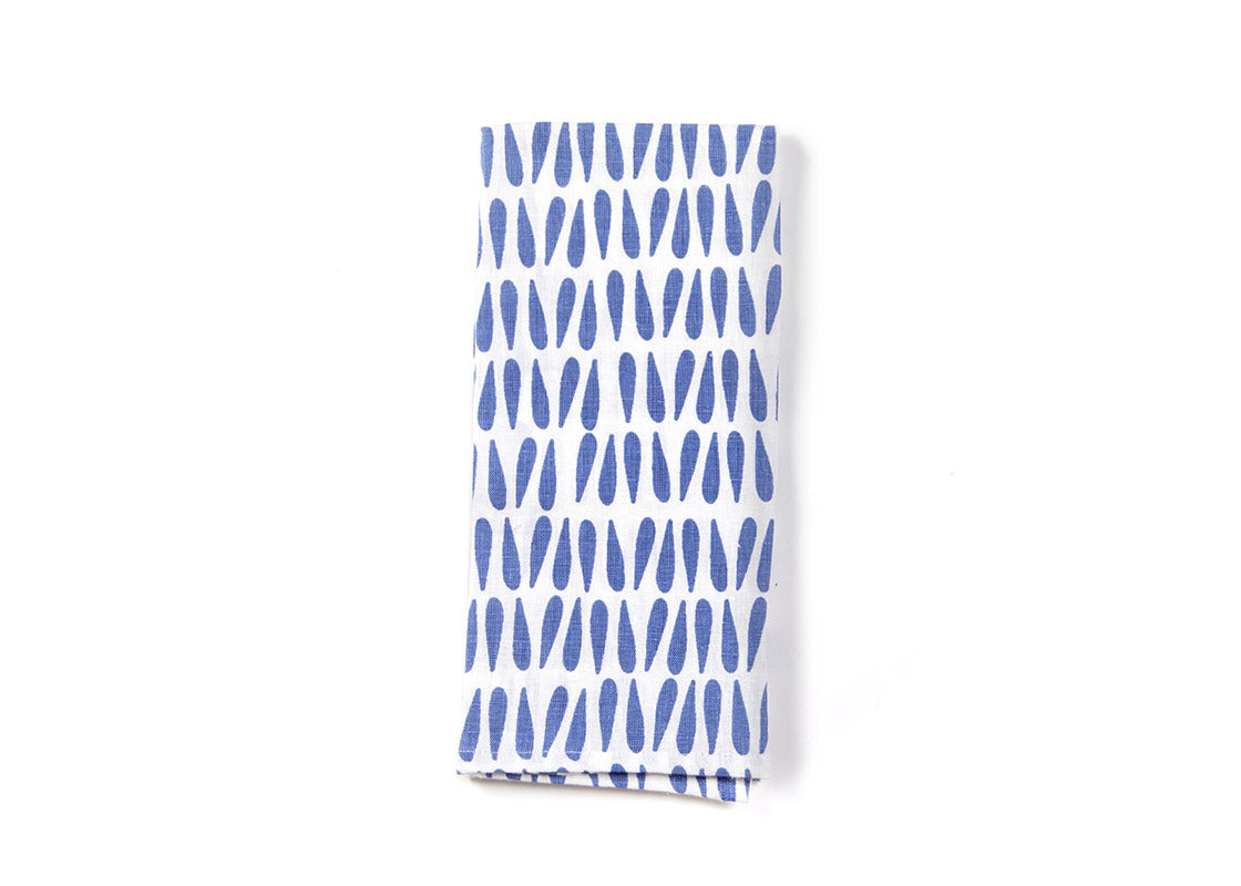 Overhead View of Iris Blue Drop Large Hand Towel Showing Design when Folded
