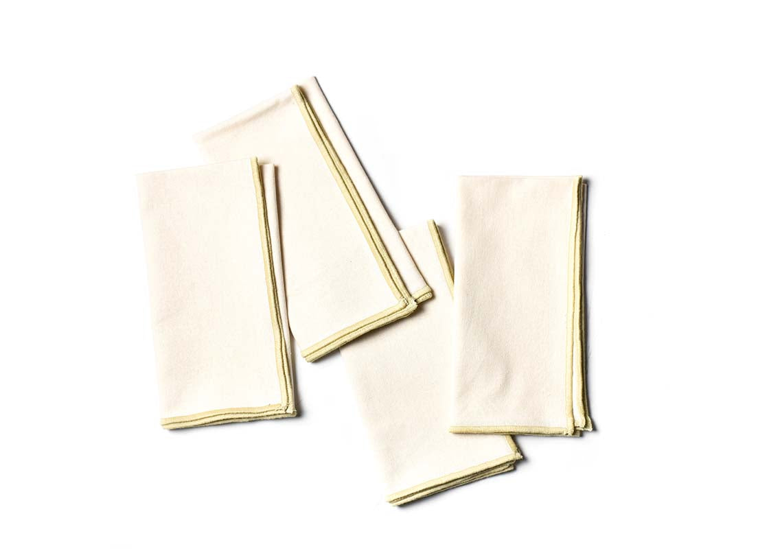 Overhead View of Folded Ecru Color Block Napkins Set of 4 Showing all Pieces in Set