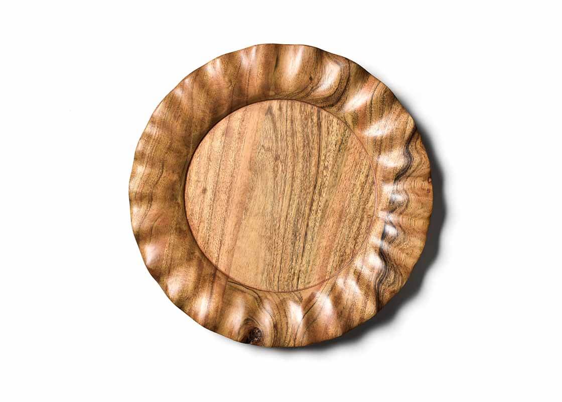 Overhead View of Handcrafted Fundamental Wood Ruffle Platter Featuring Handcrafted Ruffled Edge