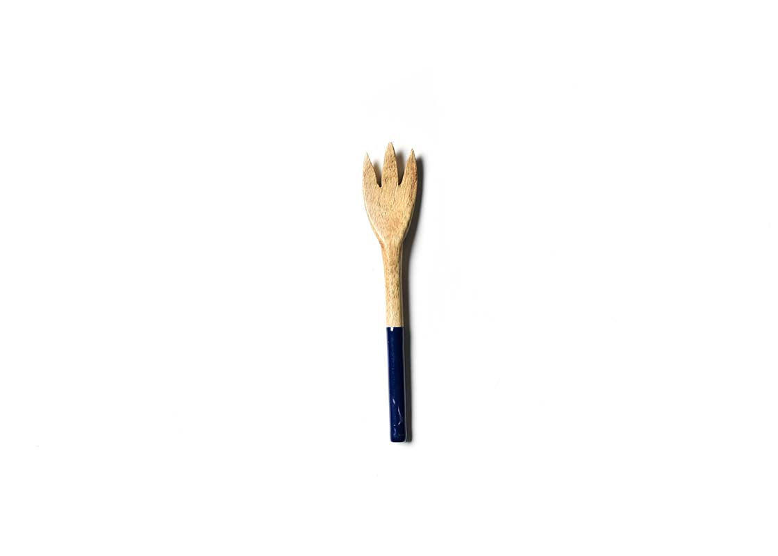 Overhead View of Navy Fundamental Wood Appetizer Fork Showcasing Colored Handle