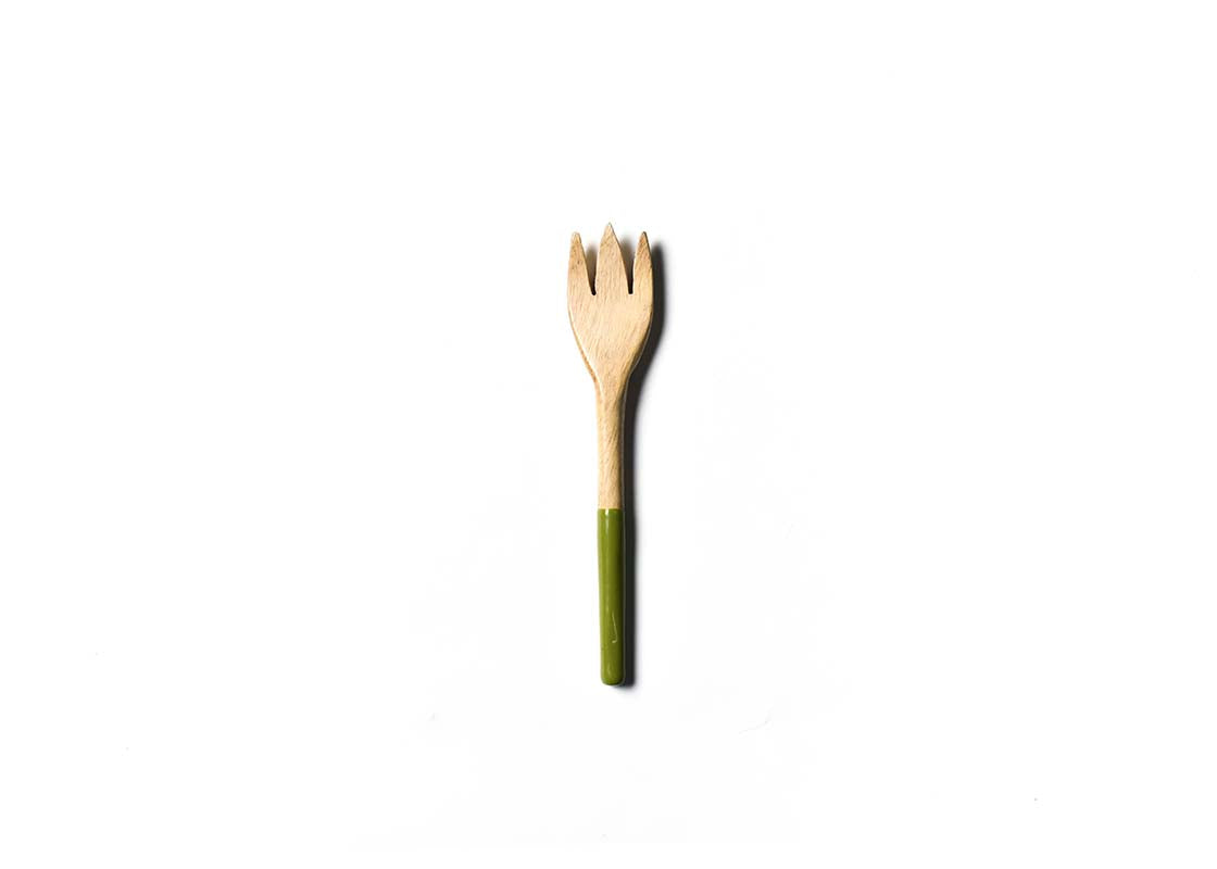 Overhead View of Olive Fundamental Wood Appetizer Fork Showcasing Colored Handle