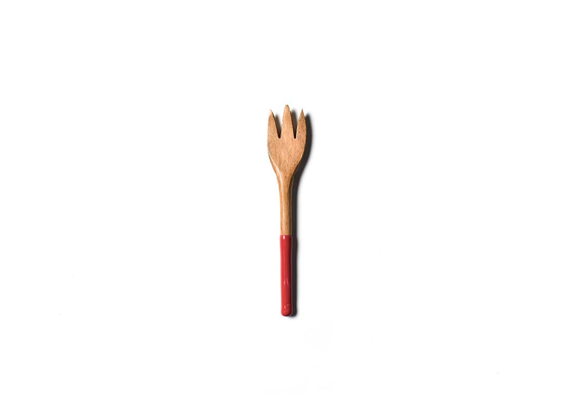 Overhead View of Red Fundamental Wood Appetizer Fork Showcasing Colored Handle