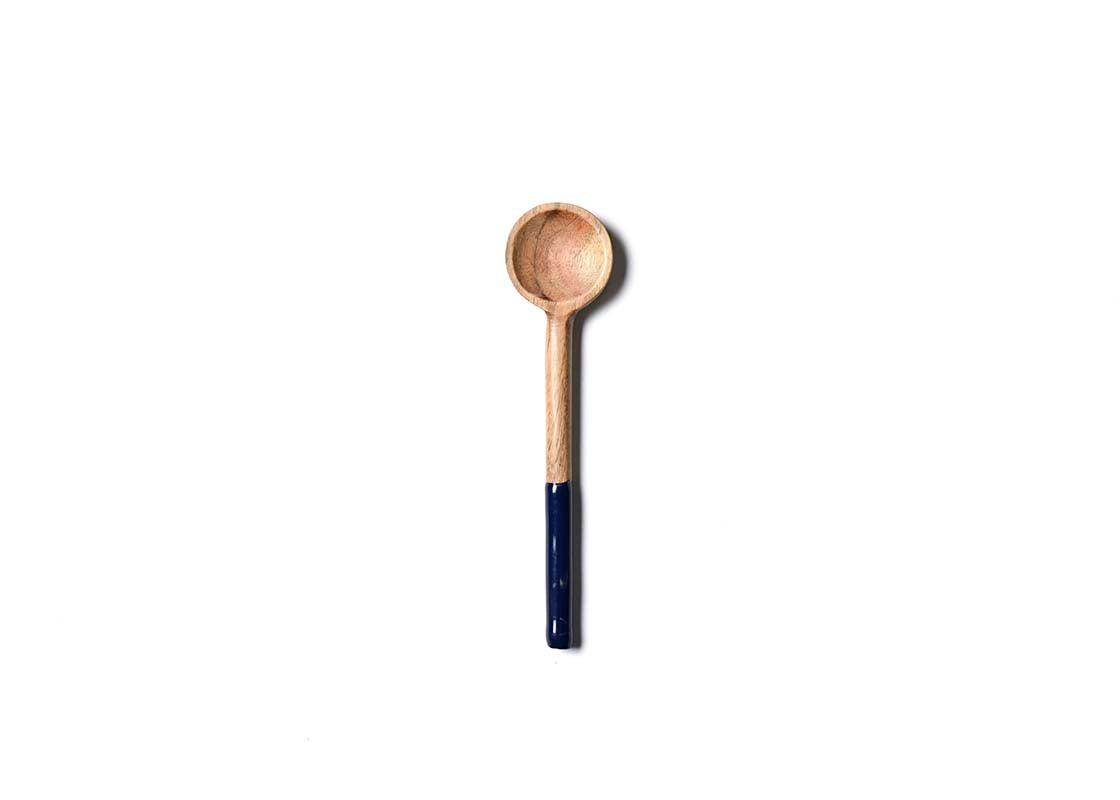 Overhead View of Navy Fundamental Wood Appetizer Spoon Showcasing Colored Handle
