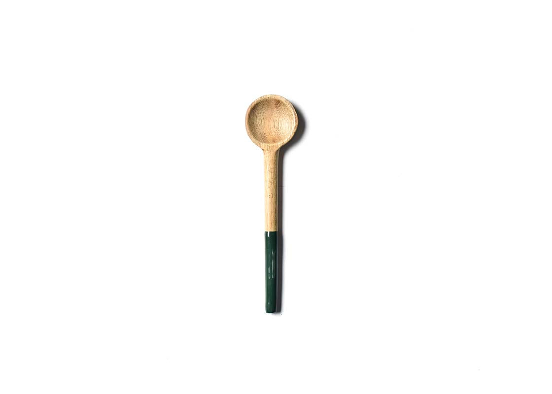Overhead View of Pine Fundamental Wood Appetizer Spoon Showcasing Colored Handle