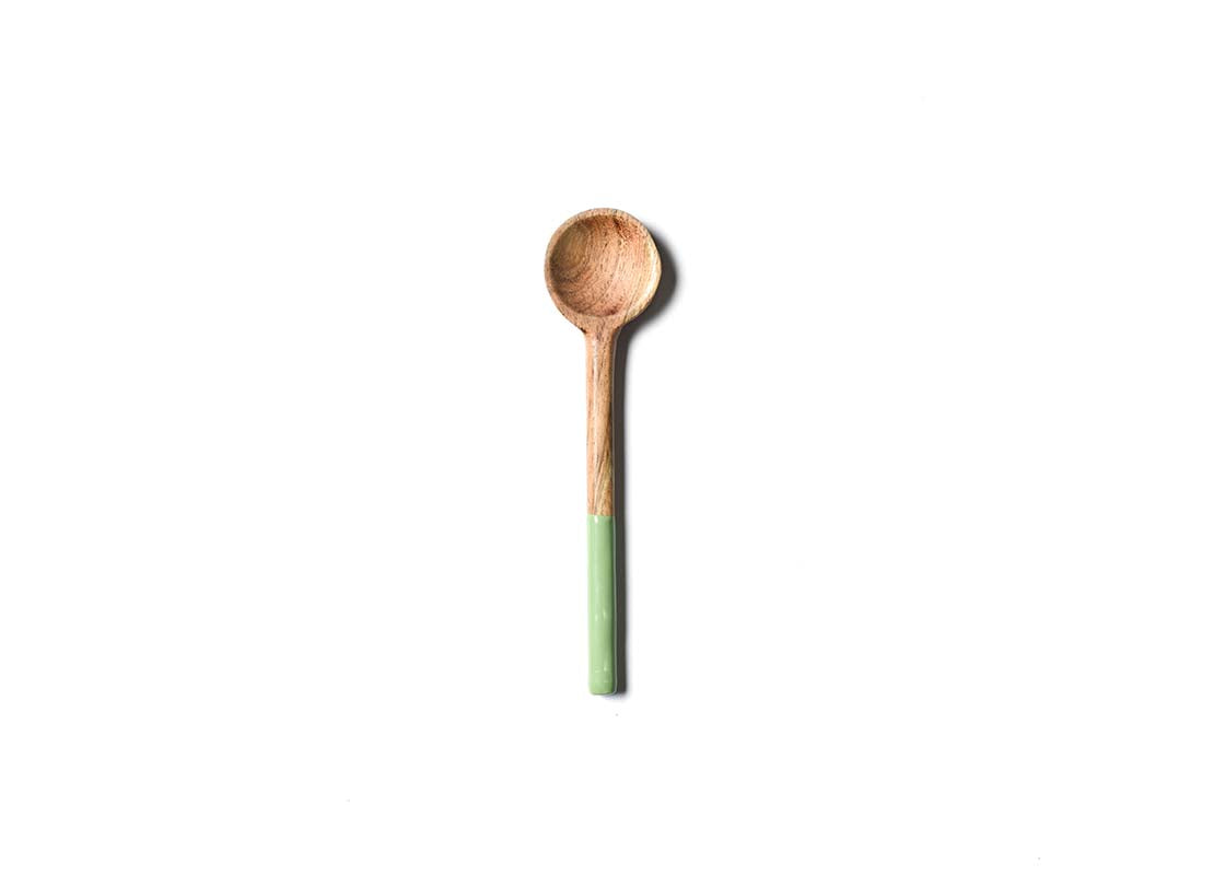 Overhead View of Sage Fundamental Wood Appetizer Spoon Showcasing Colored Handle
