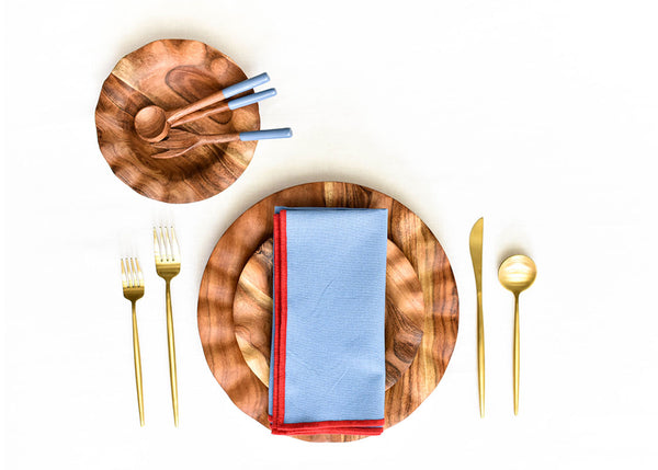 Fundamental Collection Coordinates with Wood Utensils Including Blue Wood Appetizer Spreader