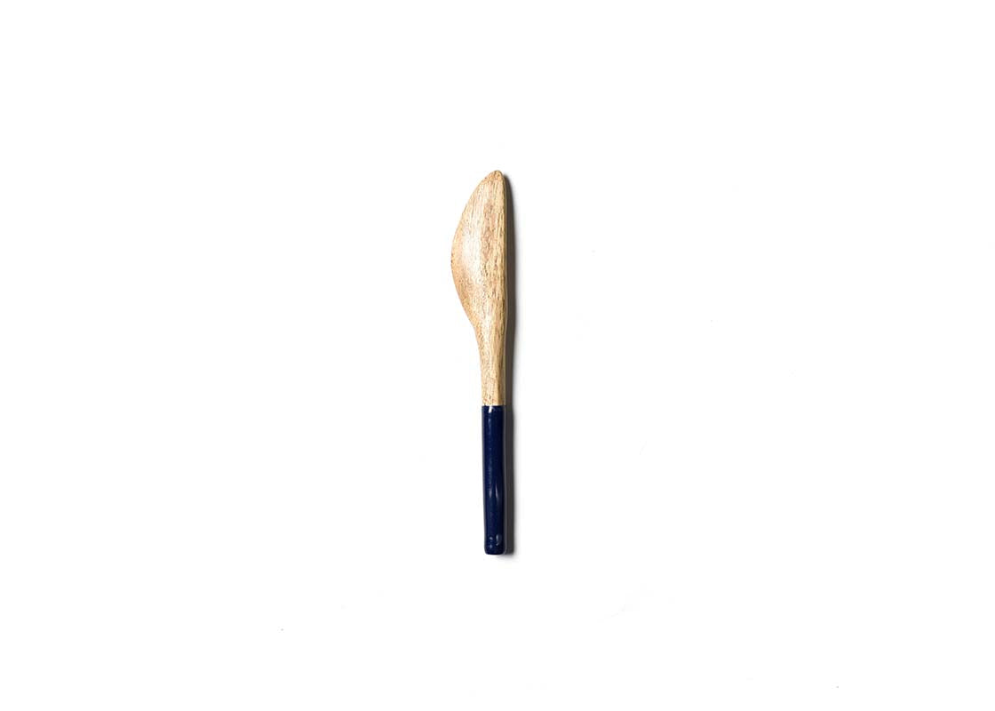 Overhead View of Navy Fundamental Wood Appetizer Spreader Showcasing Colored Handle
