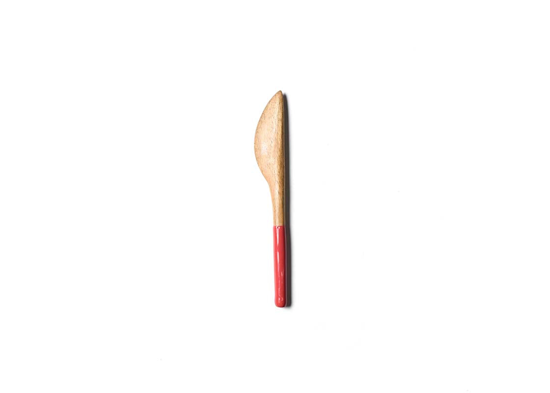 Overhead View of Red Fundamental Wood Appetizer Spreader Showcasing Colored Handle