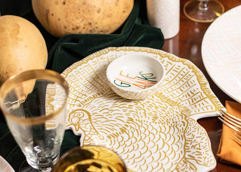 Thanksgiving Turkey Serving Platter is Paired with Give Thanks Design Bowl