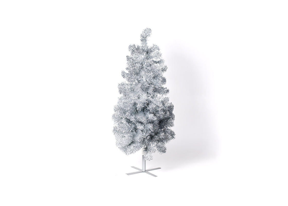 Front View of 3 Foot Silver Tinsel Tree
