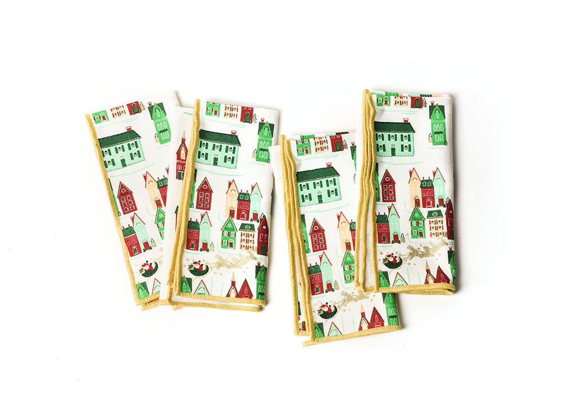 Overhead View of Folded Flying Santa Napkins Set of 4 Showing all Pieces in Set