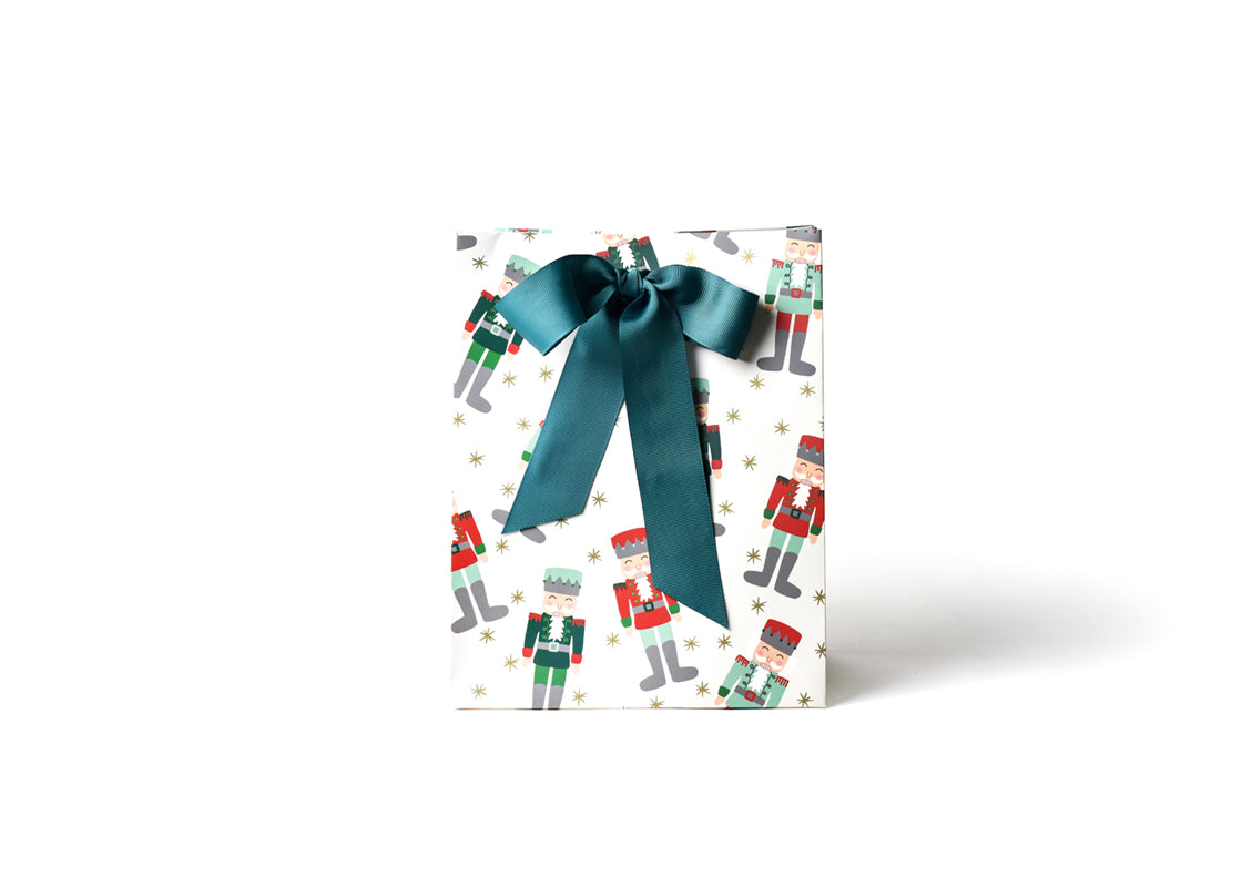 Front View of Nutcracker Medium Gift Bag with Ribbon Tied in a Bow