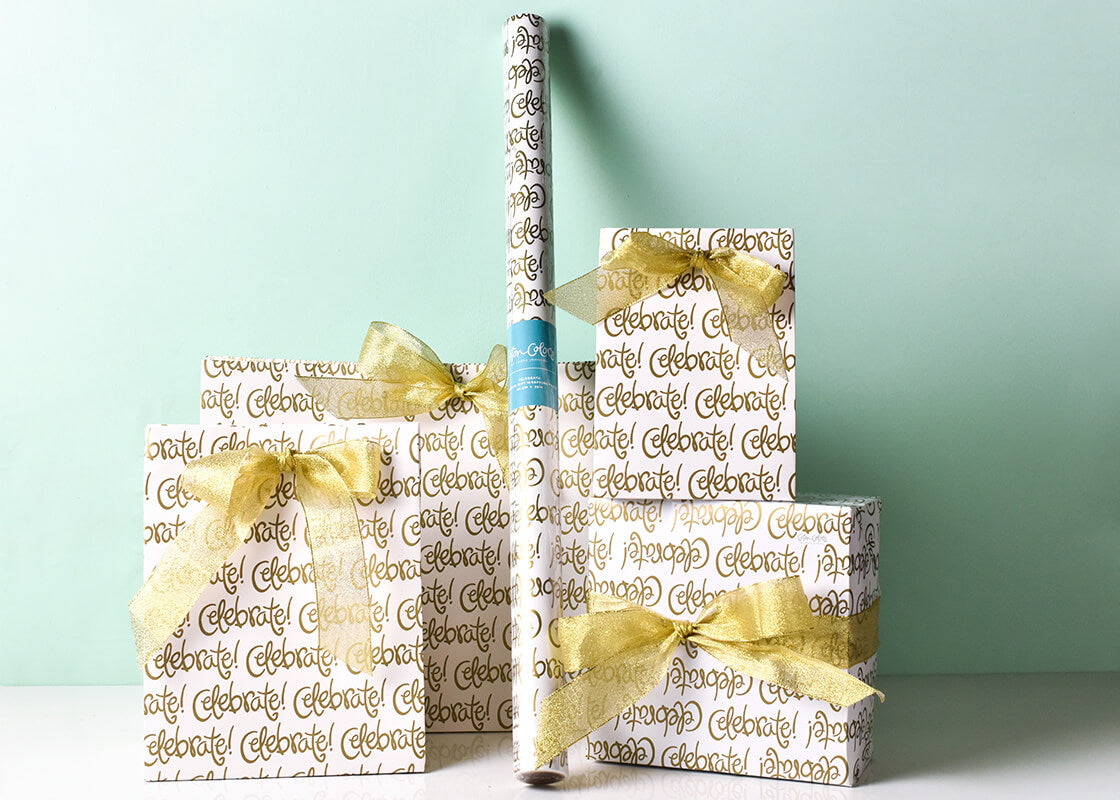 Front View of Celebrate! Gift Wrap Collection Including Large Gift Bag