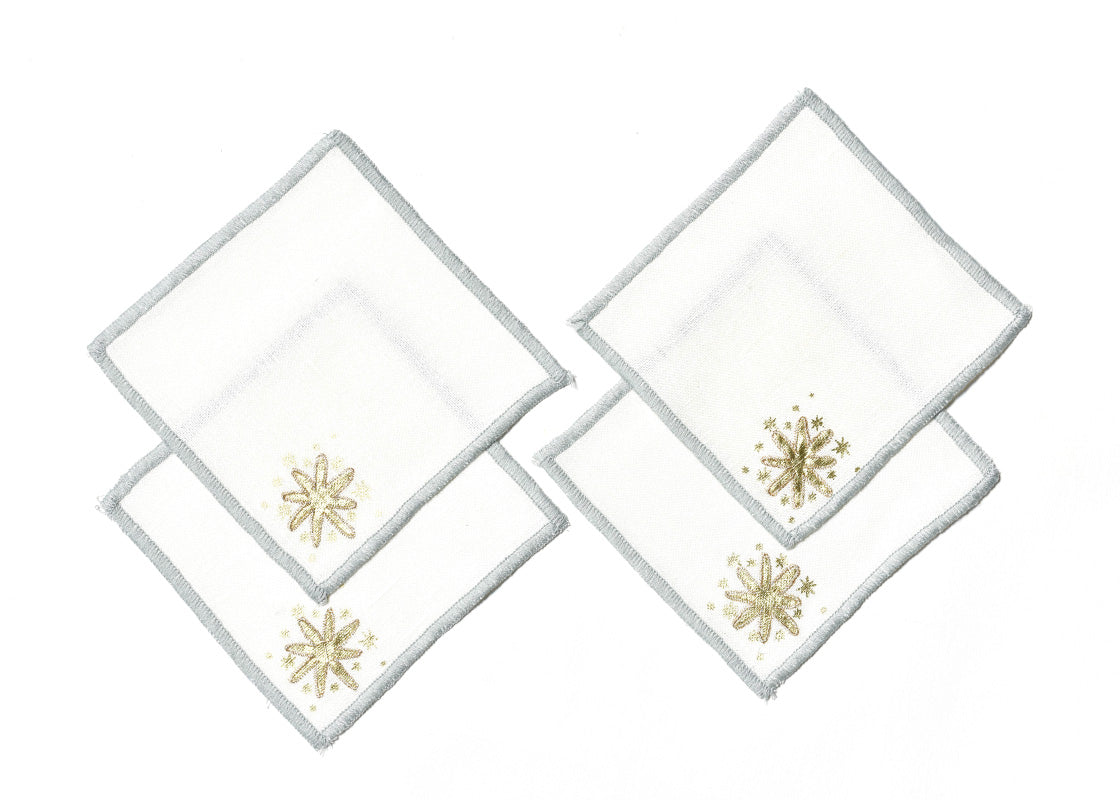 Overhead View of Creatively Placed Gold Stars Cocktail Napkin Set of 4 Showing all Pieces in Set and Personality