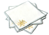 Gold Stars Silver Embroidered Trim Set of 4 Cocktail Napkins