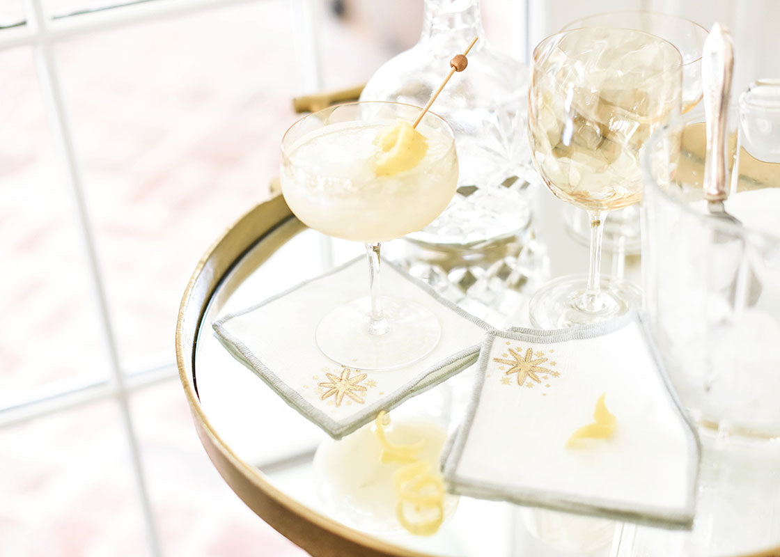 Front View of Happy Hour Bar Cart Cocktail Napkins with Gold Stars