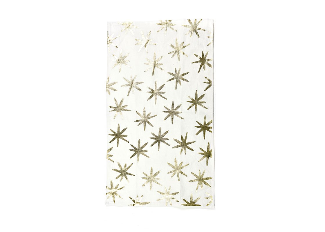 Overhead View of Unfolded Gold Stars Large Hand Towel Showing Full Design