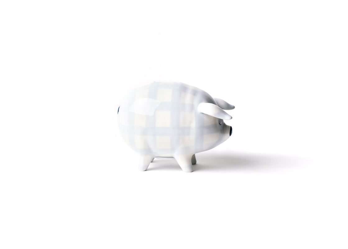 Left Side View of Blue Gingham Piggy Bank