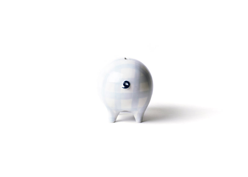 Blue Gingham Piggy Bank with Curly Black Tail