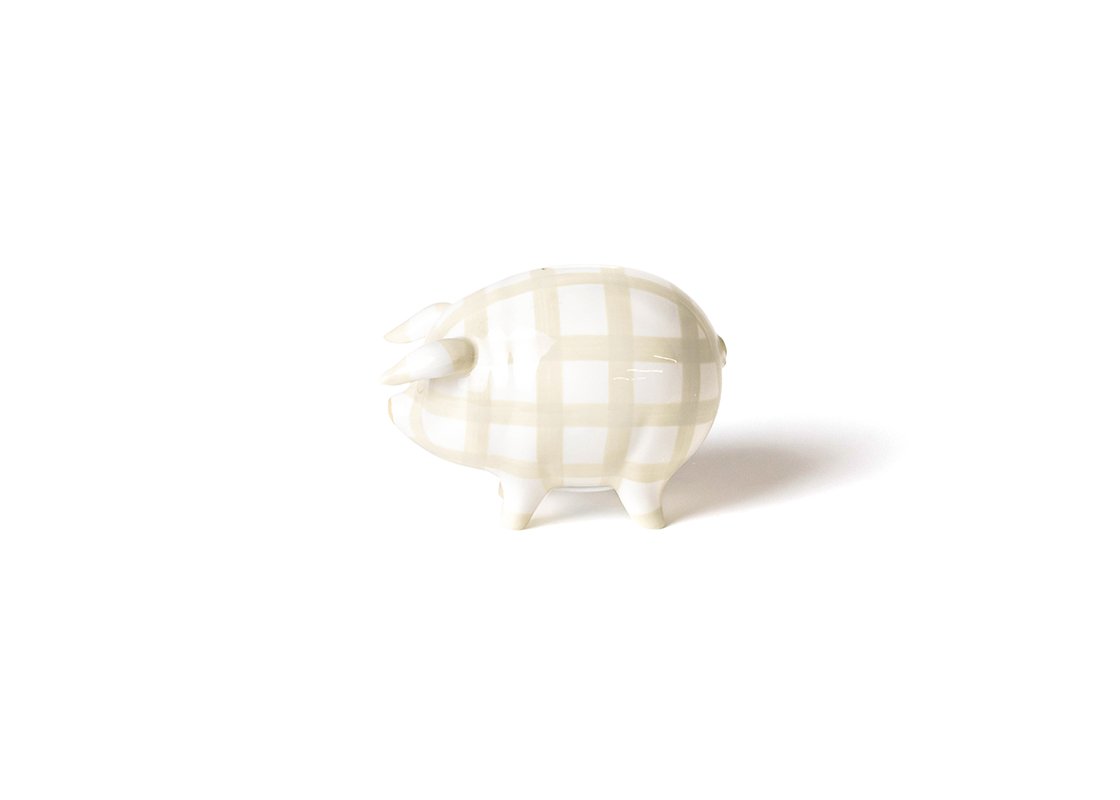 Right Side View of Ecru Gingham Piggy Bank