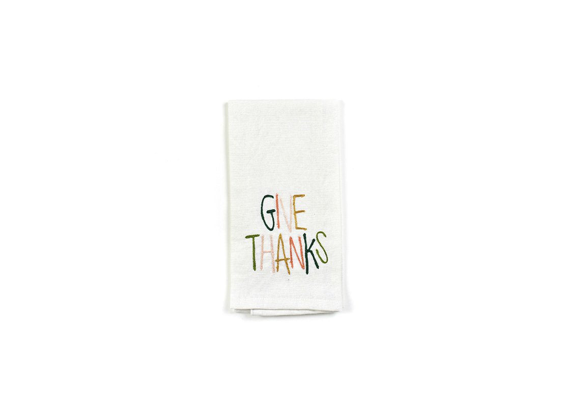 Overhead View of Dusk Give Thanks Medium Hand Towel Showing Design when Folded