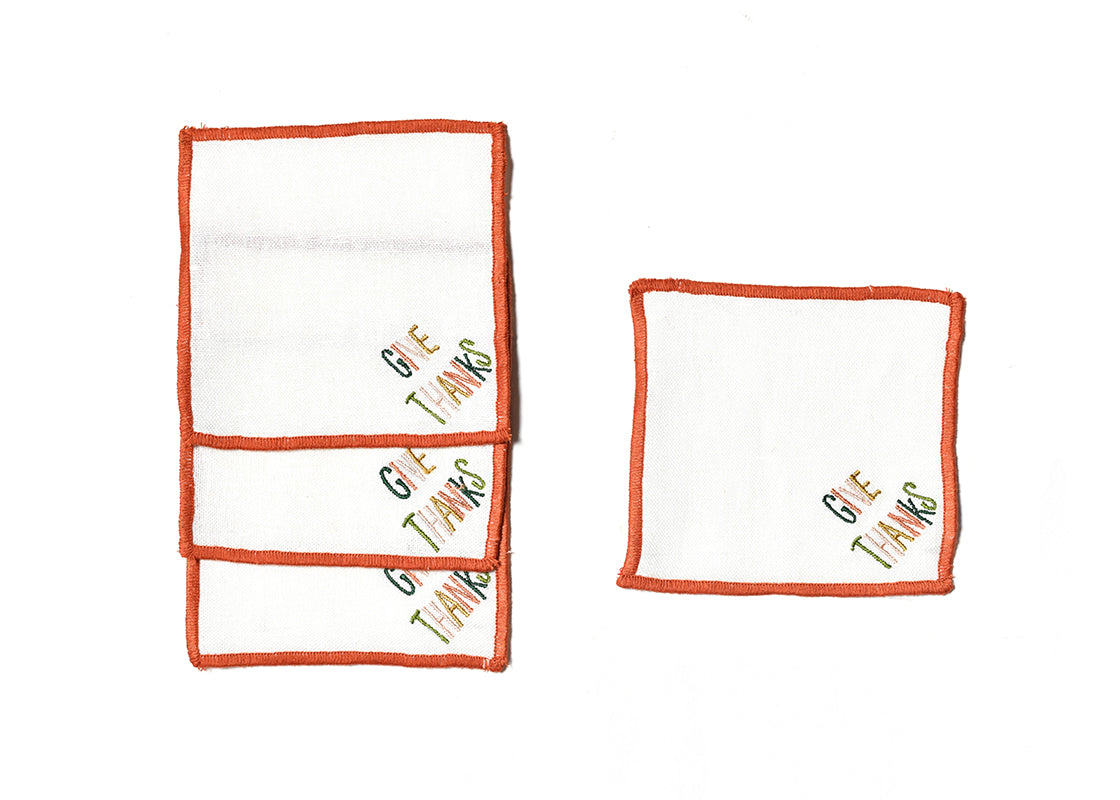 Overhead View of Dusk Give Thanks Cocktail Napkins Set of 4 Showing all Pieces in Set