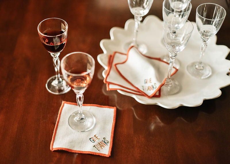 Wine Service with Give Thanks Embroidered Cocktail Napkins