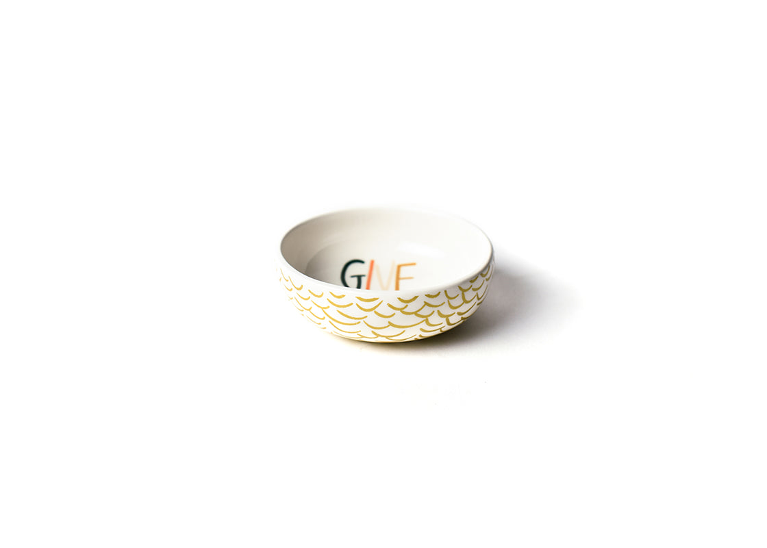 Front View of Dusk Give Thanks Round Dipping Bowl Showcasing Design Details on Outside