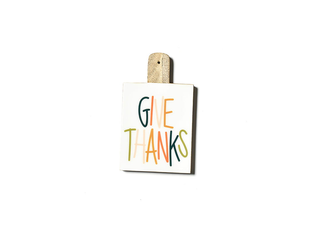 Overhead View of Give Thanks Wood Small Rectangle Board Showcasing Design Details and Pierced Handle