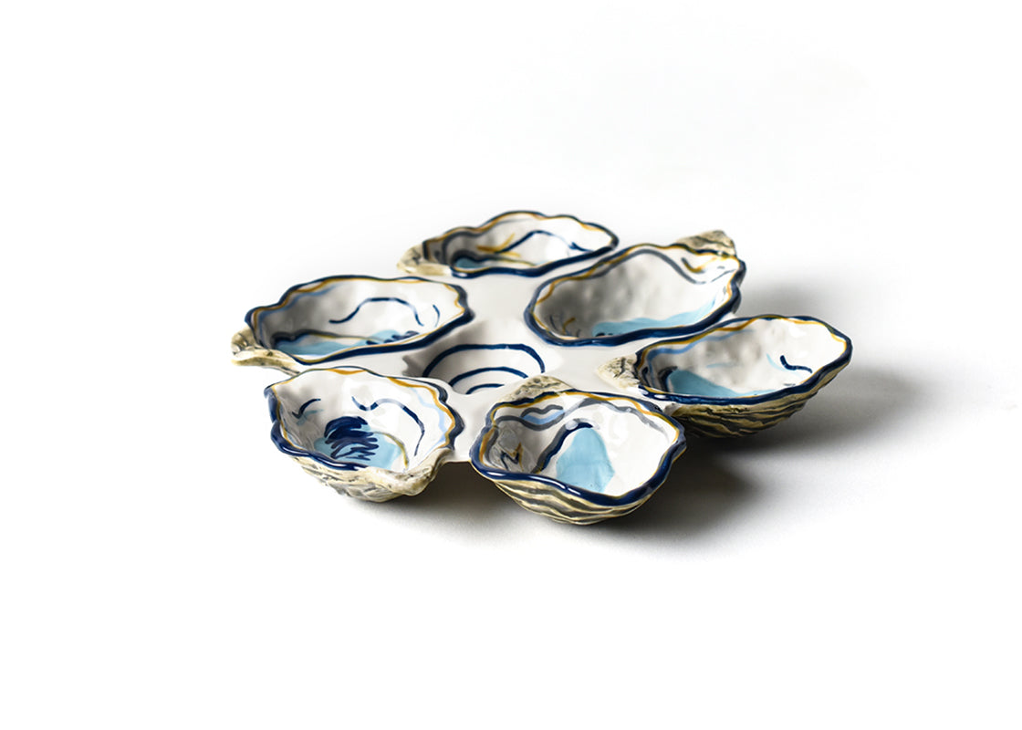 Front View of Oyster Half Dozen Platter Showing Sculpting and Hand-Painting on Top of Platter