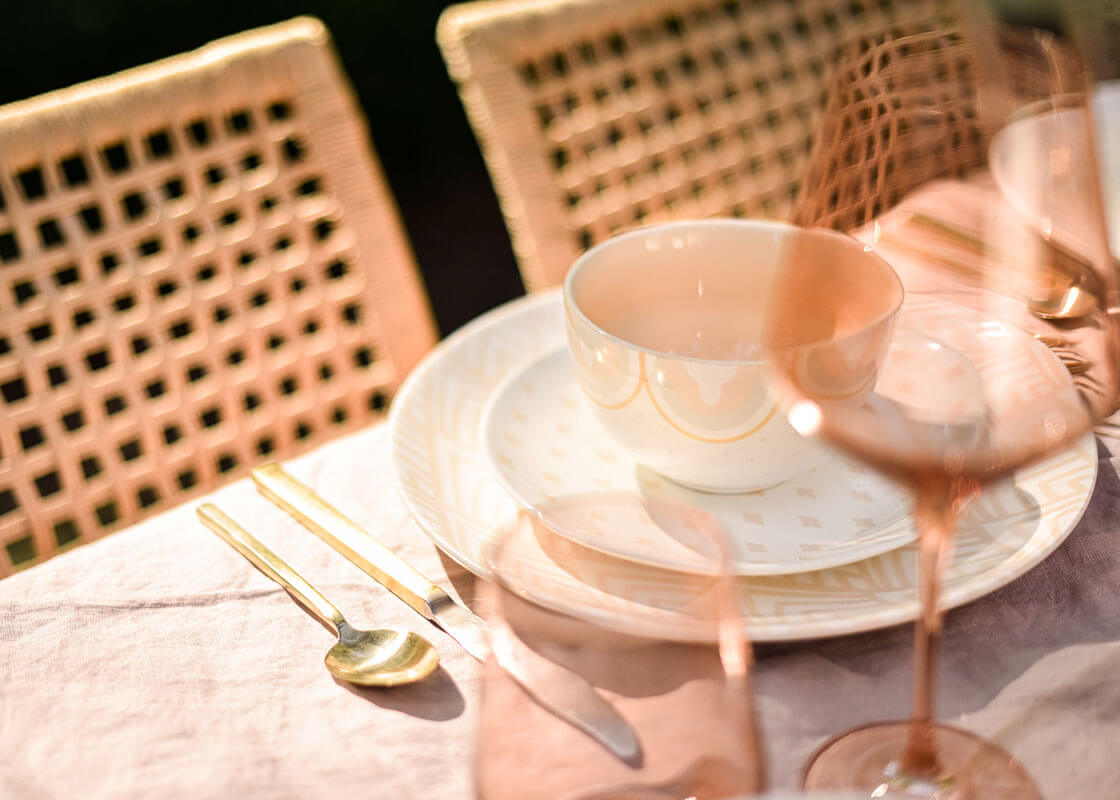 Cropped Close up of Blush Tableware Designs Featuring Layered Diamond Dinner Plate