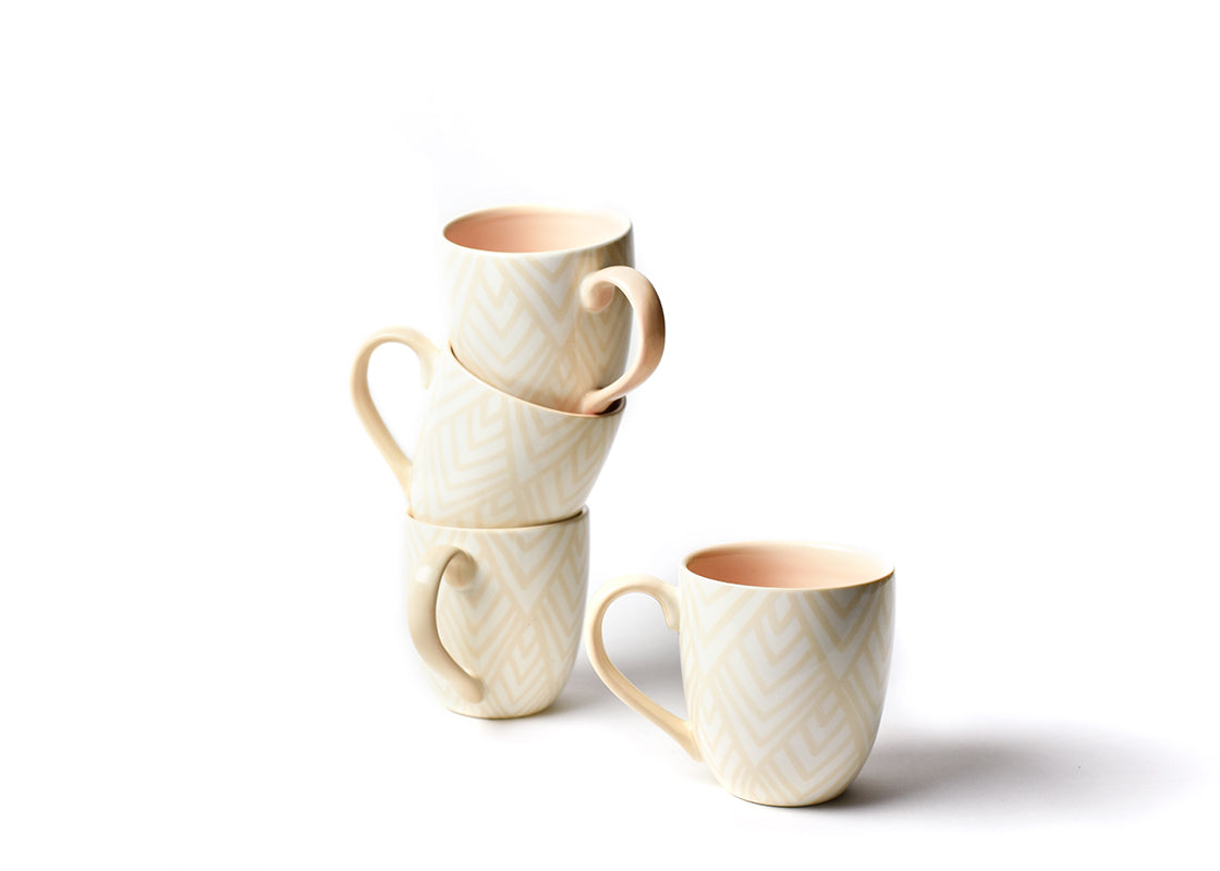 Front View of Stacked Blush Layered Diamond Mug Set of 4 Showing all Pieces in Set